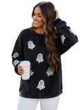Glitter Ghost Halloween Fall Long Sleeve Sweatshirt