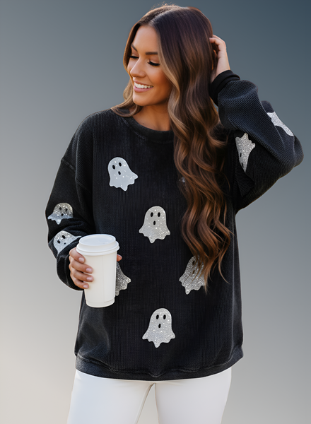 Glitter Ghost Halloween Fall Long Sleeve Sweatshirt