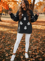 Glitter Ghost Halloween Fall Long Sleeve Sweatshirt