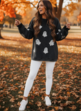 Glitter Ghost Halloween Fall Long Sleeve Sweatshirt
