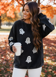 Glitter Ghost Halloween Fall Long Sleeve Sweatshirt