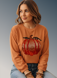 Halloween Sequined Pumpkin Ribbed Round Neck Sweatshirt
