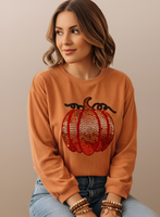 Halloween Sequined Pumpkin Ribbed Round Neck Sweatshirt