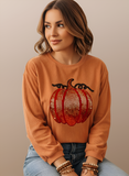 Halloween Sequined Pumpkin Ribbed Round Neck Sweatshirt