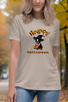 Autumn LeAnn Designs | Happy Halloween Boston Terrier Women's Relax T-Shirt, Heather Prism Natural