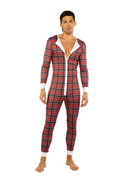 Roma Costume| Mens Plaid Union Suit with Open Butt Flap