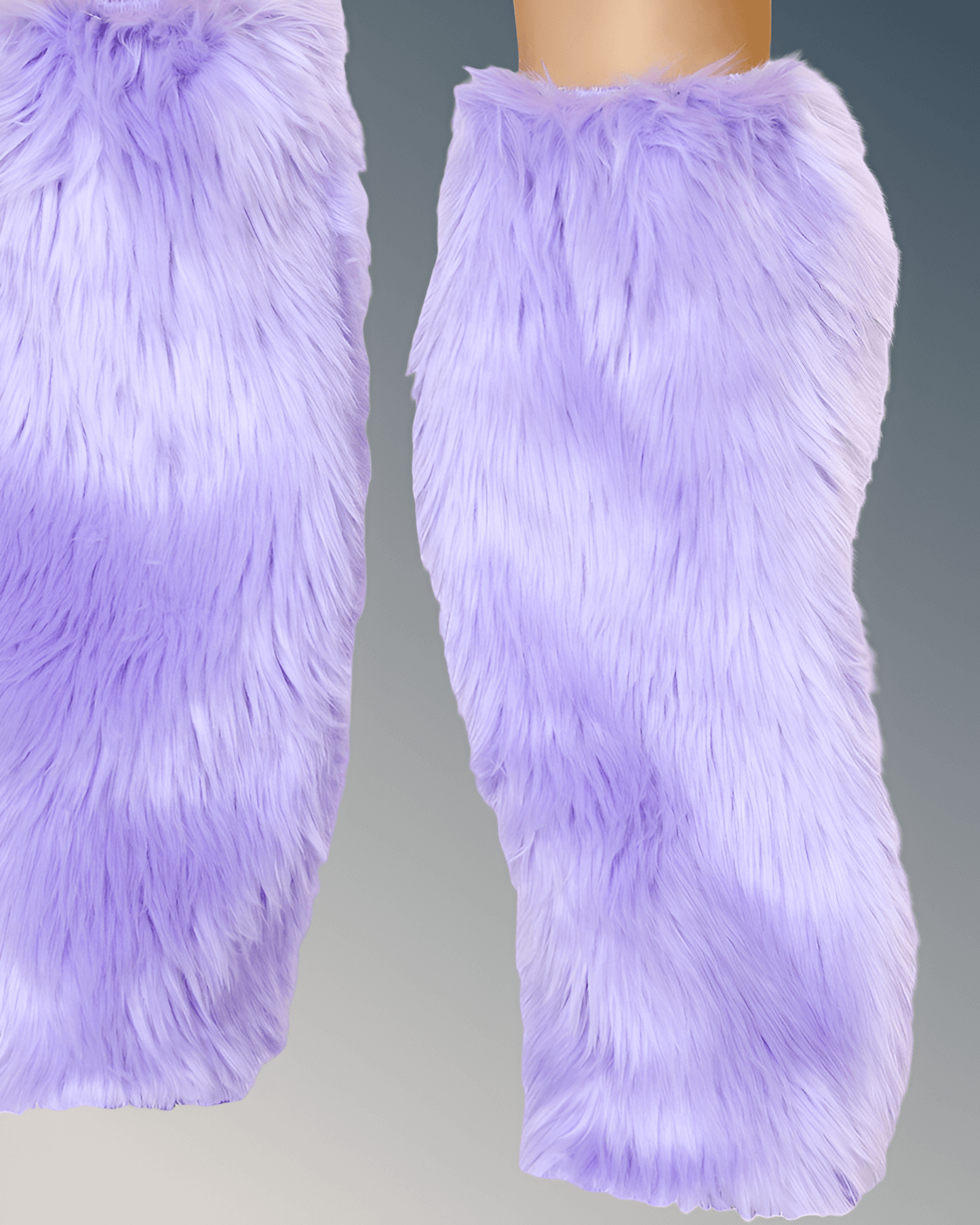 Purple fluffy leggings on a gray background