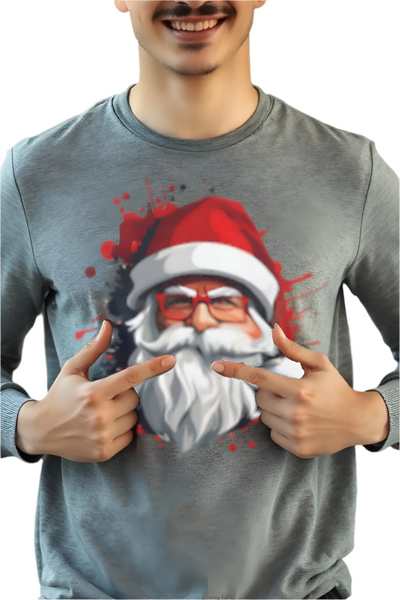 Autumn LeAnn Designs | Santa Claus Men's Long Sleeve Christmas Holiday T-Shirt, Gray