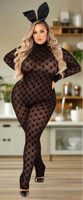Roma Costume | Sheer Black Bunny Bodysuit Women's 2pc Costume