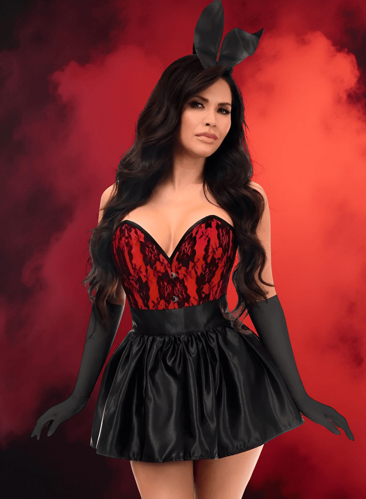 Premium Boudoir Women's Red 5pc Corset Halloween Cosplay Fantasy Bunny Costume Daisy Corsets