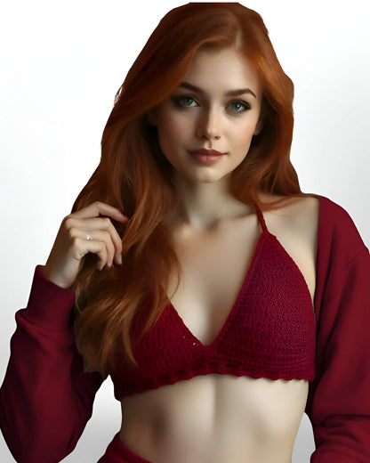 Full Coverage Red Women's Bralette Bikini Crop Top