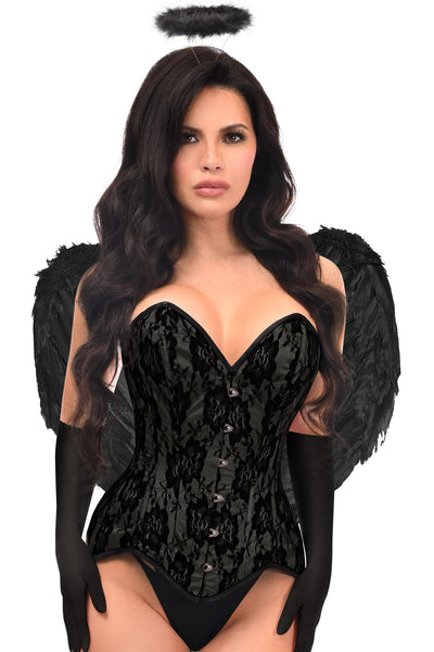 Premium Black Angel Corset 4pc Cosplay Women's Halloween Costume