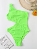 Cutout One Shoulder One-Piece Swimwear, Neon Green