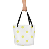 Autumn LeAnn Designs® | White with Yellow Polka Dots Large Tote Bag