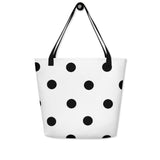 Autumn LeAnn Designs® | White with Black Polka Dots Large Tote Bag