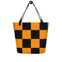 Autumn LeAnn Designs® | Bright Orange and Black Checkers Large Tote Bag