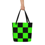 Autumn LeAnn Designs® | Bright Neon Green and Black Checker Large Tote Bag