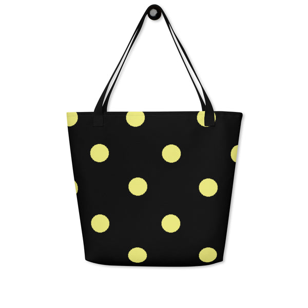 Autumn LeAnn Designs® | Black with Dolly Yellow Polka Dots Large Tote Bag