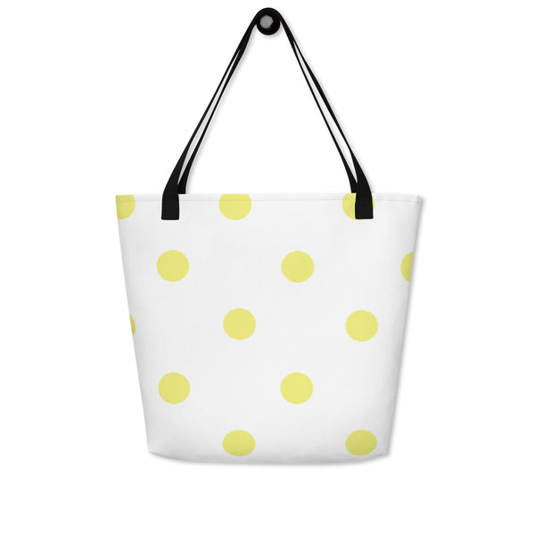 Autumn LeAnn Designs® | White with Yellow Polka Dots Large Tote Bag