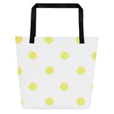 Autumn LeAnn Designs® | White with Yellow Polka Dots Large Tote Bag