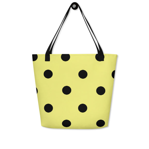 Autumn LeAnn Designs® | Dolly Yellow with Black Polka Dots Large Tote Bag