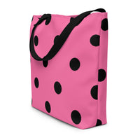 Autumn LeAnn Designs® | Brilliant Rose Pink with Black Polka Dots Large Tote Bag