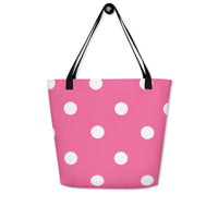 Autumn LeAnn Designs® | Brilliant Rose Pink with White Polka Dots Large Tote Bag