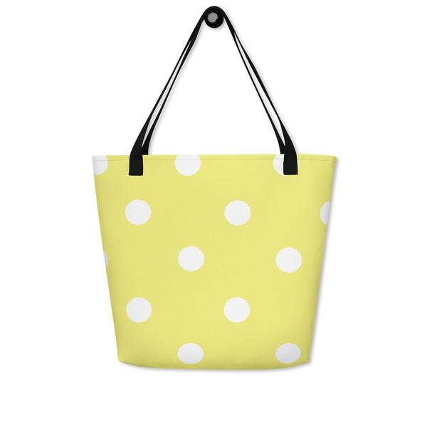 Autumn LeAnn Designs® | Dolly Yellow with White Polka Dots Large Tote Bag