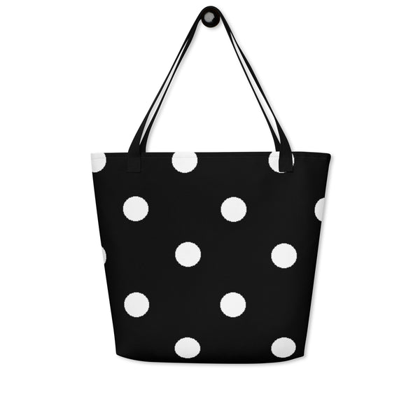 Autumn LeAnn Designs® | Black with White Polka Dots Large Tote Bag