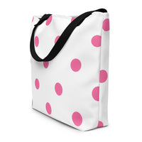 Autumn LeAnn Designs® | White with Brilliant Rose Pink Polka Dots Large Tote Bag