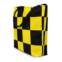 Autumn LeAnn Designs® | Bright Neon Yellow and Black Checkers Large Tote Bag