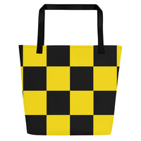 Autumn LeAnn Designs® | Bright Neon Yellow and Black Checkers Large Tote Bag