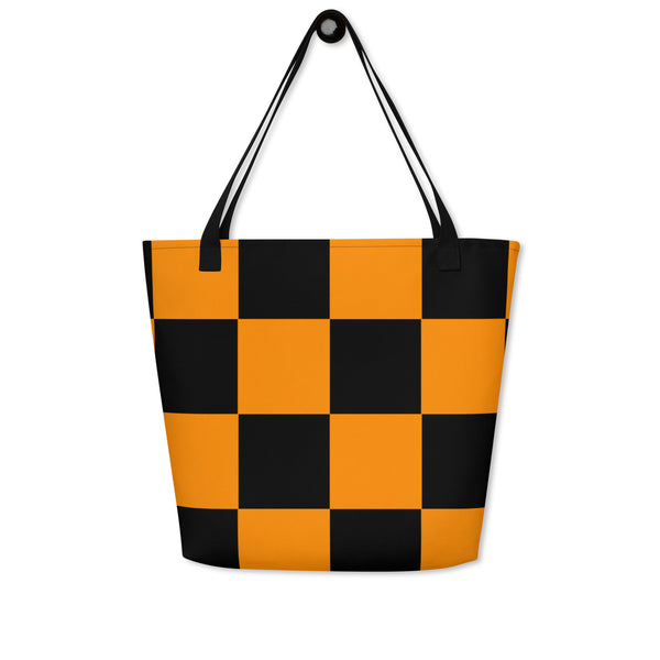 Autumn LeAnn Designs® | Bright Orange and Black Checkers Large Tote Bag