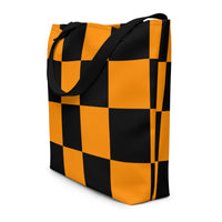 Autumn LeAnn Designs® | Bright Orange and Black Checkers Large Tote Bag