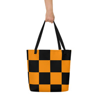 Autumn LeAnn Designs® | Bright Orange and Black Checkers Large Tote Bag