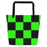 Autumn LeAnn Designs® | Bright Neon Green and Black Checker Large Tote Bag