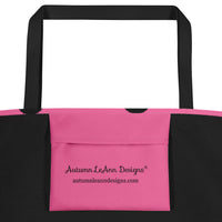 Autumn LeAnn Designs® | Brilliant Rose Pink with Black Polka Dots Large Tote Bag