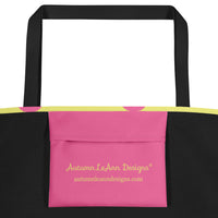 Autumn LeAnn Designs® | Dolly Yellow with Brilliant Rose Pink Polka Dots Large Tote Bag