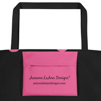 Autumn LeAnn Designs® | Black with Brilliant Rose Pink Polka Dots Large Tote Bag