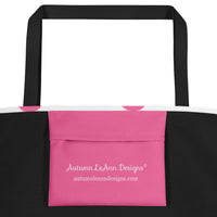 Autumn LeAnn Designs® | White with Brilliant Rose Pink Polka Dots Large Tote Bag