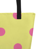 Autumn LeAnn Designs® | Dolly Yellow with Brilliant Rose Pink Polka Dots Large Tote Bag