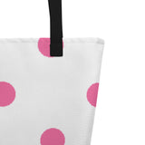 Autumn LeAnn Designs® | White with Brilliant Rose Pink Polka Dots Large Tote Bag