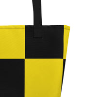 Autumn LeAnn Designs® | Bright Neon Yellow and Black Checkers Large Tote Bag