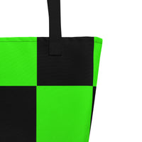 Autumn LeAnn Designs® | Bright Neon Green and Black Checker Large Tote Bag