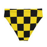 Autumn LeAnn Designs®  | Adult High Waisted Bikini Swim Bottoms, Checkers, Bright Neon Yellow & Black