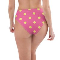 Autumn LeAnn Designs®  | Adult High Waisted Bikini Swim Bottoms, Polka Dots, Rose Pink & Yellow