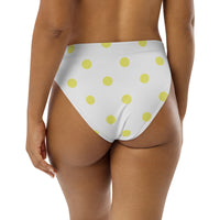 Autumn LeAnn Designs®  | Adult High Waisted Bikini Swim Bottoms, Polka Dots, White & Yellow