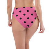 Autumn LeAnn Designs®  | Adult High Waisted Bikini Swim Bottoms, Polka Dots, Rose Pink & Black