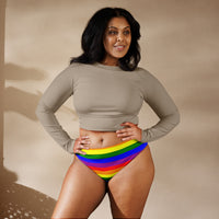 Autumn LeAnn Designs®  | Adult High Waisted Bikini Swim Bottoms, Stripes, Rainbow