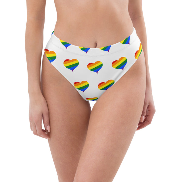 Autumn LeAnn Designs®  | Adult High Waisted Bikini Swim Bottoms, Hearts, White & Rainbow